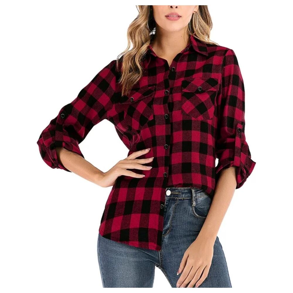Matchstick  buffalo plaid‎ button down flannel womens medium western cowgirlcore